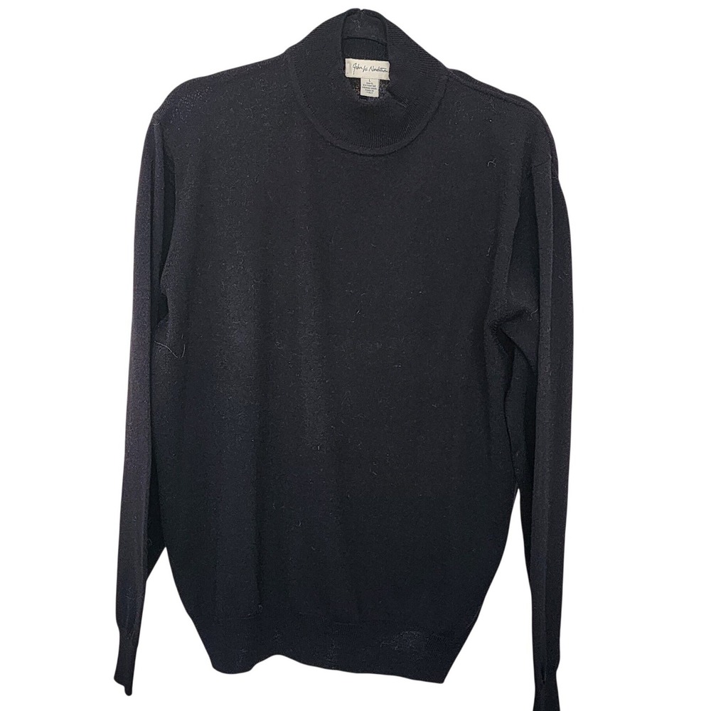 John W Nordstrom Mens Black 100% Extrafine Merino Wool Mock Neck Sweater L Italy